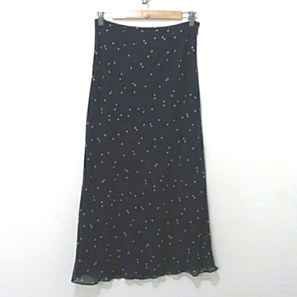 Ann Taylor Size 6 Petite Navy Blue Polka Dot Midi Maxi Skirt